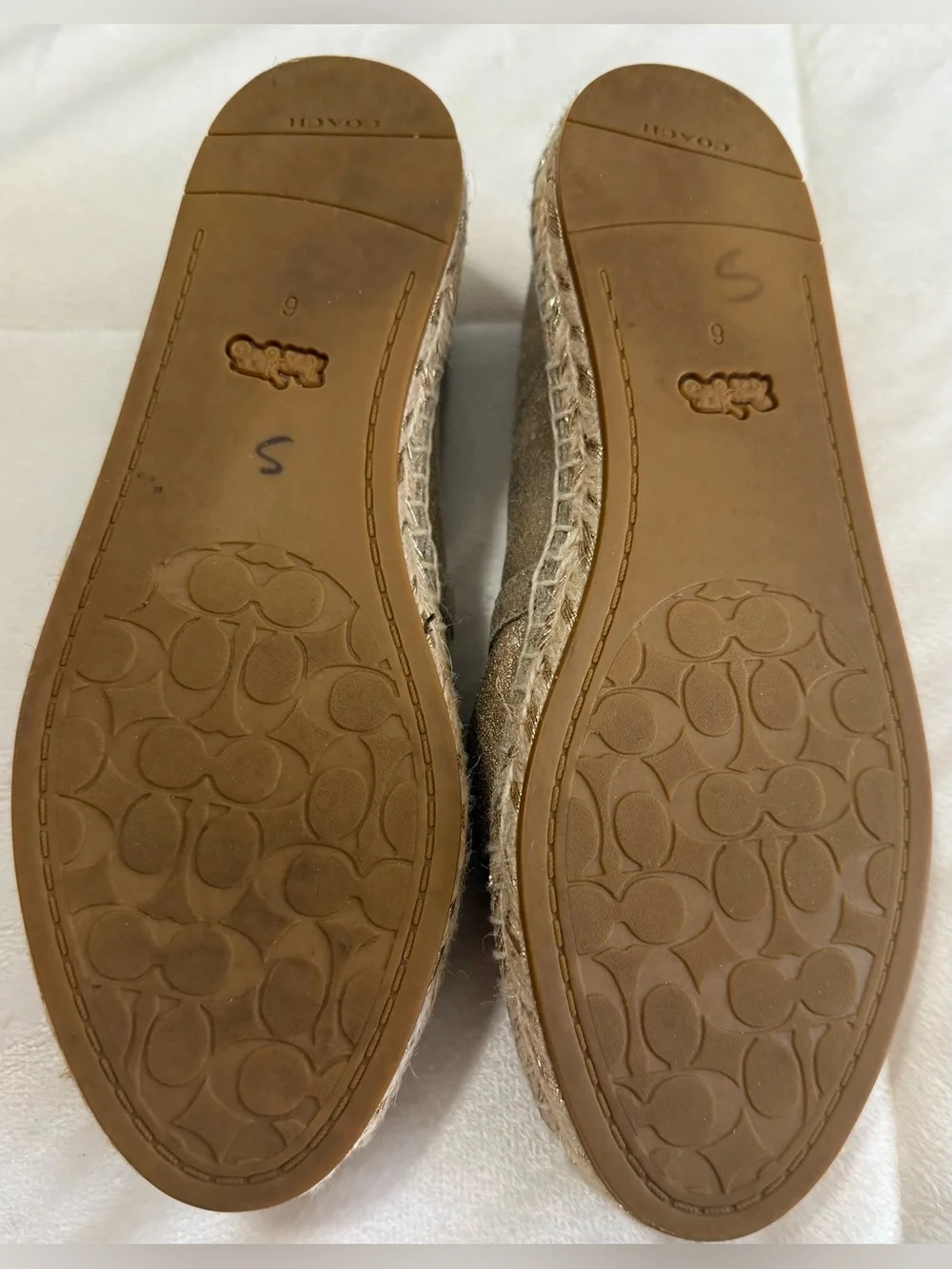 Coach Metallic Champagne Leather Espadrille Flats Slip-On Shoes Women’s 6B